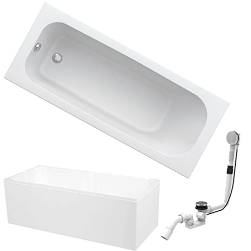 BADOSAN Badewanne RIVIERA | Design Badewanne Made by Hoesch | Acryl | 170x70cm | KOMPLETTPAKET mit Wannenträger und Ablaufgarnitur