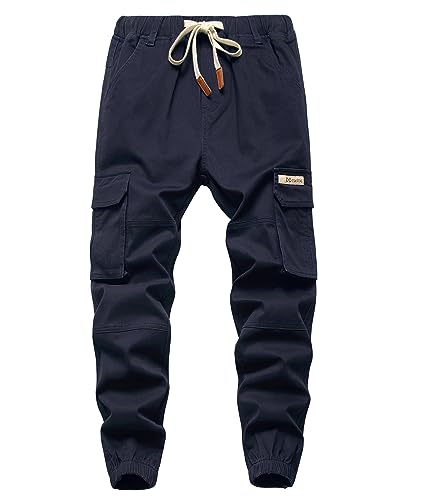 YOUNGSOUL Jungen Cargohose Kinder Stretch Cargo Hose Jogginghose Freizeithose mit Gummizug Dunkelblau DE: 158-164 (Herstellergröße 160)