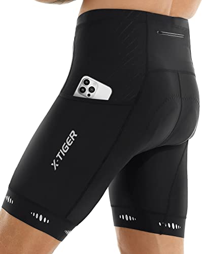 X-TIGER Radlerhose Herren mit 5D Sitzpolster,Fahrradhose Herren Atmungsaktive Schnelltrocknende Radhose mit 3 Taschen