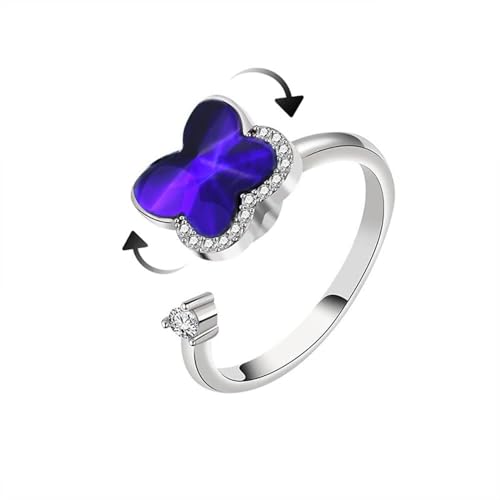 Lilbitty Schmetterlings Fidget Ringe für Mädchen, Fidget-Ringe gegen Angstzustände für Frauen, silberner Spinner Ring, offener verstellbarer Ring für Geburtstagsgeschenke