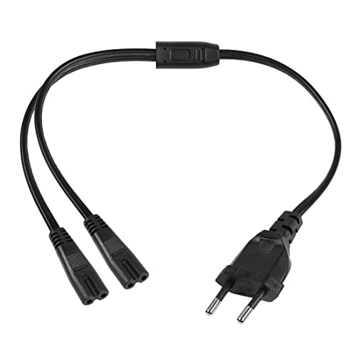 YACSEJAO Euro-Stecker zu Dual C7 Power Verlängerungskabel, Typ C Euro-Stecker zu C7 Y-Buchse Euro Stromkabel Kleingerätekabel Euro 8 TV Blu-Ray Haushaltsgeräte Stromversorgungen, 40CM