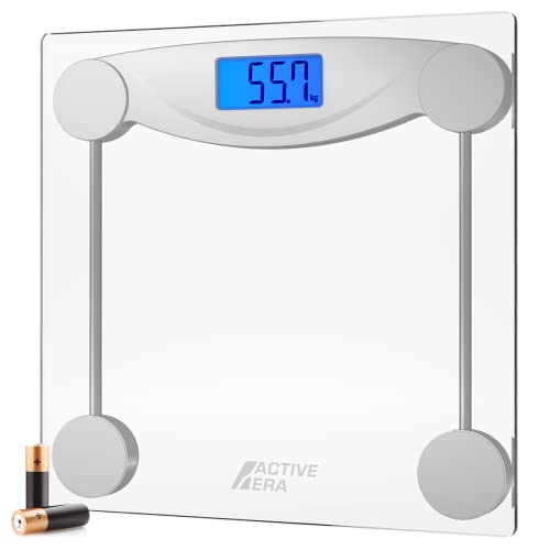 Ultraschlanke Digitale Personenwaage von ACTIVE ERA mit Hochpräzisions-Sensoren - Waage mit Step-On Technologie - Glas