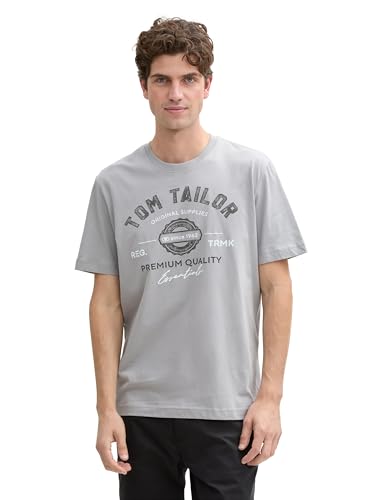 TOM TAILOR Herren 1037735 T-Shirt aus Baumwolle mit Logo-Print, 32917-Deep Grey, XL