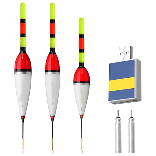 Sporgo Posen Angeln Schwimmer Angelsets 3 Stück Led Posen Angeln 6g/8g/9g Mit Gravity Sensing Und Metall Basis, Posen Angeln Smart Angelposen Leuchtposen Zubehör Zum Angeln