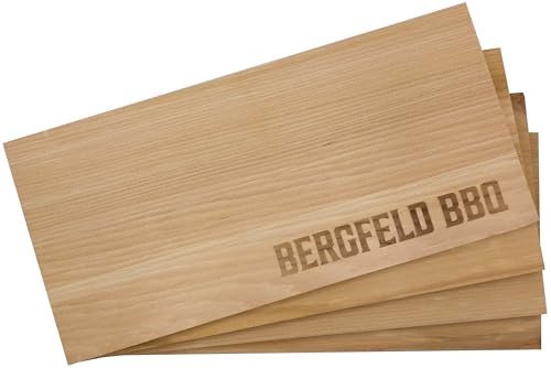 Bergfeld BBQ – 4 Stück XL Zedernholzbrett zum Grillen – Räucherbretter aus 100% natürlichem US Western Red Cedar Holz – mehrfach verwendbar – für besonderes Grill- und BBQ-Aroma