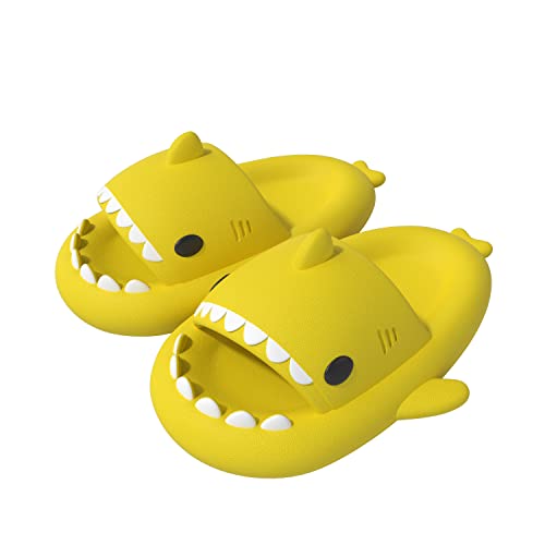 ChayChax Shark Sildes Slippers Damen Herren Kinder Hai Badelatschen Sommer Hausschuhe Badeschlappen rutschfeste Dusch Badeschuhe Strand Sandalen, Gelb,36/37 EU