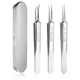 3 Stücke Pickel Pinzette Edelstahl Mitesserentferner Set Komedonenquetscher Mitesser Pinzette Mitesserentferner Pickel für Entfernung Von Mitessern Auf Nase Und Gesicht Unisex (Silber)