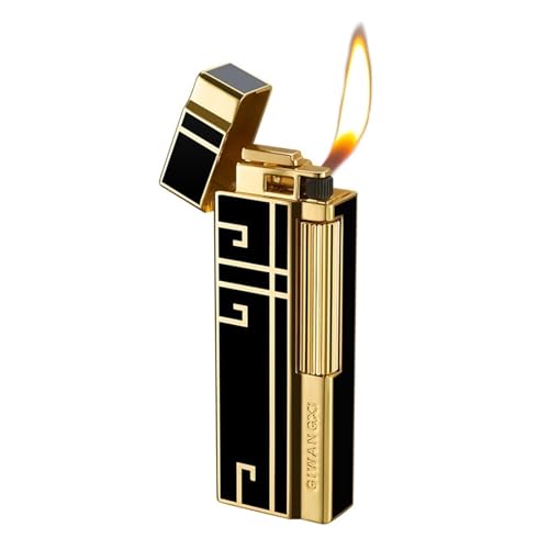 Metall-Butan-Feuerzeug, aufblasbares Seiten-Slip-Feuerzeug, Metall-Butan-Feuerzeug, Retro-Stick, weiche Flamme, winddichtes Feuerzeug, Herrengeschenk (mit Geschenkbox) (Color : B)