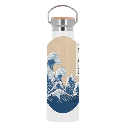 Edelstahlflasche Thermosflasche Thermosflasche - Hokusai Große Wellen Japan Asien Meereskultur - 500 ml (17 Unzen)
