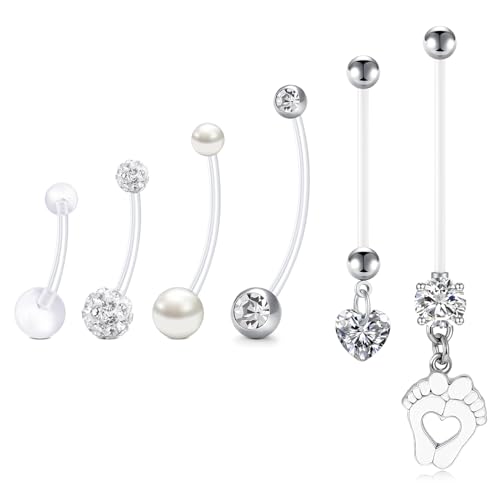 NIUSIMAN 6 Pezzi piercing ombelico gravidanza Gioielli UV Acrilico Fleixble Bioflex 14/18/25/32/35mm piede Cuore Ombelico Piercing Barbell Navel Piercing ombelico Bananabells