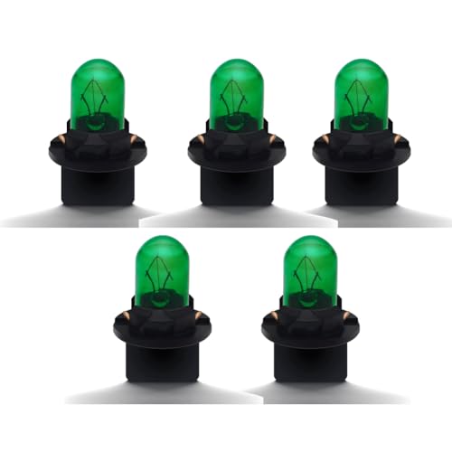 SOFOC T10 (Sockel-Ohne-Nut) Halogen-Mini-Glühlampen für Armaturenbrettanzeigeleuchten und Kennzeichenleuchten 12V 5W Grün 5 Stück