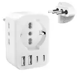 Clomnpe 7 in 1 Adapter Italien, Typ L Steckeradapter mit 2 IT + 1 Schuko, 2 USB C + 2 USB A, 2500W, für Italien, Chile, Uruguay, Äthiopien, Eritrea, Syrien, Libysch Arabische Dschamahirija, San Marino