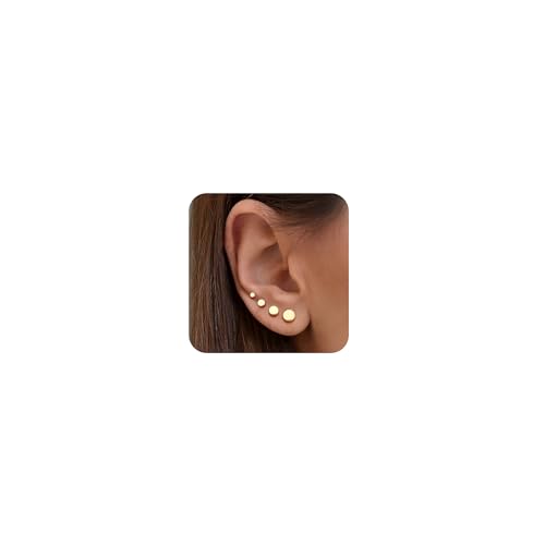 YADOCA 4 Paare G23 Titanium Ohrstecker Hypoallergen für Damen Herren Mädchen Gold Ohrstecker Runde Scheibe Ohrringe für Empfindliche Ohren 2/3/4/5mm