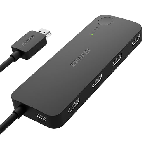 BENFEI HDMI Switch 4 in 1 Out 4K@60Hz 2K@144Hz HDCP 2.3 【mit adaptiver Entzerrungsunterstützung 9.14M HDMI-Übertragung】,HDMI Switcher HDMI Verteiler für PS5/4 Xbox Roku FireStick