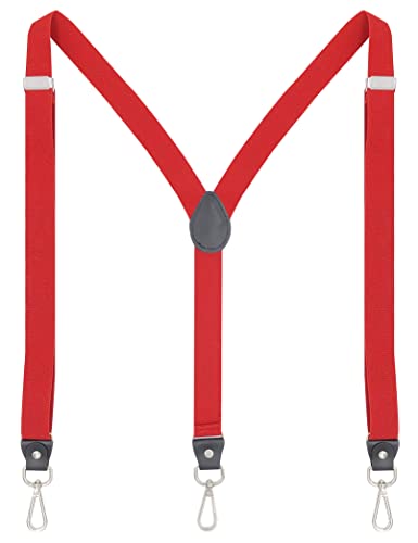 Ausukler Hosenträger Damen und schlanker Herren Extra Stark 2,5cm mit Karabiner Haken Elastischen Riemen für Jeans (Rot)