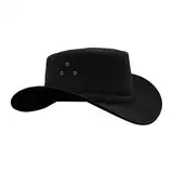 Leatherick Wasserdichter Cowboyhut Echtes Wildleder Schwarz & Dunkelbraun Aussie Style Western Outback Leder Bush Hut (2XL, Schwarz)