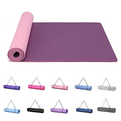 Good Nite Yogamatten Für Frauen Rutschfeste Strukturierte Oberflächen Gymnastikmatte Yoga Matte Dick 6 mm Mit Tragegurt Tpe-Übungsmatte Für Yoga Pilates Gymnastik (183X61cm) (Lila/Rosa)