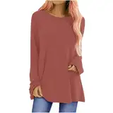 Sonderangebot Longshirt Damen Rundhalsausschnitt Langarm Oversize Basic Langarmshirt 2025 Frühjahr Sommer Baumwolle Longsleeve Shirts Lose Causal Atmungsaktiv Vielseitig T-Shirt