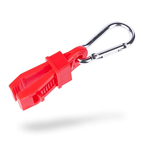 LIFE IS SIMPLE Handschuhhalter mit Karabiner | Sanitäter Ausrüstung, für Polizei Handschuhe, Feuerwehr Handschuhe, Security Handschuhe | Handschuklammer für den Gürtel oder die Kleidung | rot