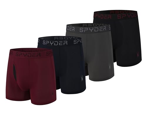 Spyder Herren-Boxershorts, Performance-Nylon-Netz, Sportunterwäsche mit Eingriff vorne, Heidekraut/Rot/Schwarz/Marineblau, X-Large