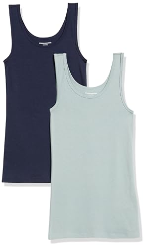 Amazon Essentials Damen Tanktop schlanke Passform, 2er-Pack, Marineblau/Salbeigrün, M