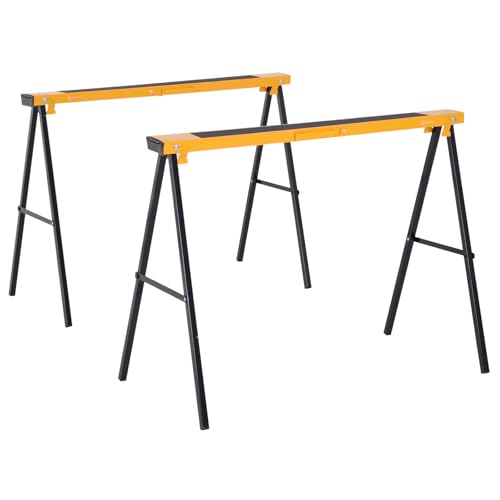 DURHAND 2er-Set Arbeitsbock Sägepferd Klappbar Unterstellbock rutschfest Metall Gelb 99,5 x 50 x 76 cm