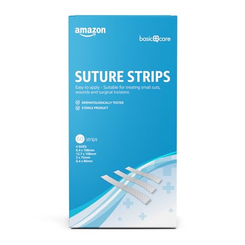 Amazon Basic Care - Wundverschlussstreifen, hypoallergen, steril, 4 Größen, 60 Stück