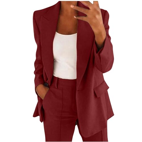 Hosenanzug Damen Elegant Business Anzug Set 2-teilig Slim fit Blazer Hose Outfit Mode Revers Longblazer Lang Hosen Casual Sportlich Freizeitanzug Tracksuit