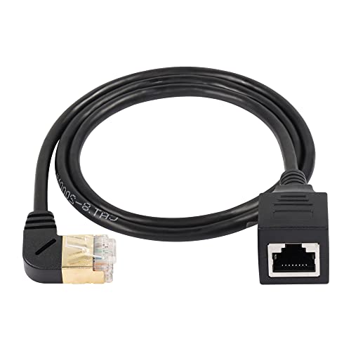 SinLoon RJ45 Cat8 Ethernet Kabel, Cat8 High Speed Stecker auf Buchse 90 Grad Netzwerkkabel, SFTP Patchkabel 40Gbps 2000Mhz für Server Modem Router (Left)