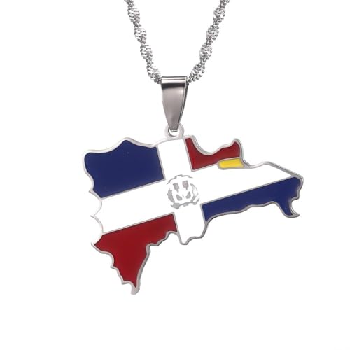 Halskette Mit Anhänger Mit Karte Der Dominikanischen Republik Für Frauen Und Mädchen,Modische Halskette Mit Öltropfen-Anhänger,Landkarten,Souvenir,Patriotischer Schmuck,Geschenke Für Frauen,Män