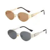 BSITSSS 2 Paar Retro Ovale Sonnenbrille Damen Herren, Metal Moden Sunglasses, UV Schutz Sonnebrille, Klassiker Sonnen Brille, Sonnenbrill für Radfahren Laufen Reisen Campingplätze