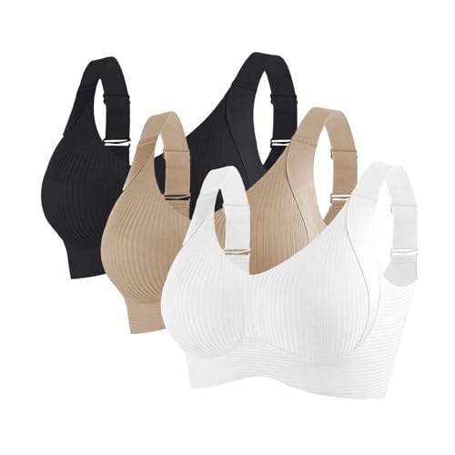 KODMNSW 3er Pack BH Damen Ohne Bügel Push Up BHS Seamless Bra Starker Halt Nahtlose Soft Bustier Komfort Gepolstert Büstenhalter Unterwäsche für Alltag Kleidung Blitzangebote Schwarz L