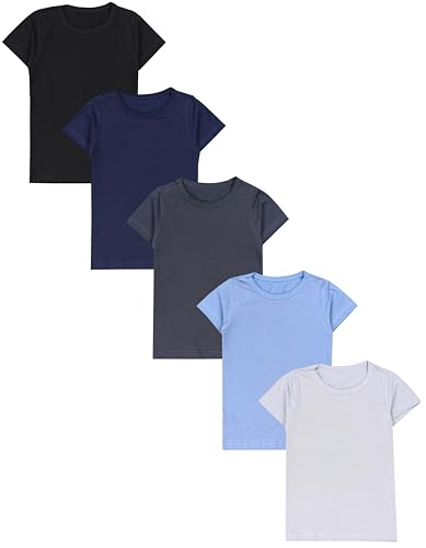 TupTam Kinder Jungen Unterhemd Basic T-Shirts Kurzarm 5er Pack, Farbe: Schwarz Dunkelblau Anthrazit Grau Blau, Größe: 140-146