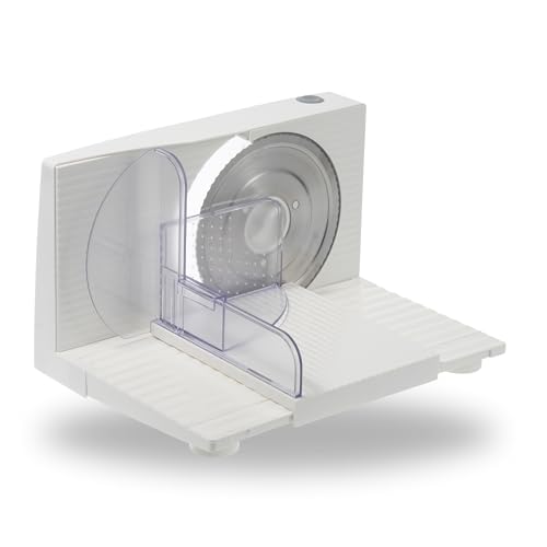 Sommertal Allesschneider AS170 150W Edelstahlmesser mit Wellenschliff, Klappbar platzsparend, elektrische Schneidemaschine Brotschneidemaschine, Profi Aufschnittmaschine Weiß 0-15mm