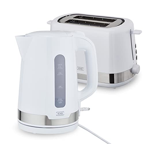 KHG Frühstücksset Wasserkocher und Toaster Set 2-teilig, 2.200 & 850 Watt, Kapazität 1,7 Liter & 2 Scheiben Toast, Küchenset mit Kalkfilter & Krümmelauffang - Weiß