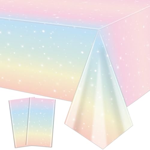 2 Pack Pastell Regenbogen Tischdecken, 220x130cm Rectangle Pastell Regenbogen Tischdecke für Party Dekorationen Mädchen Regenbogen Geburtstag Party Dekorationen Baby Dusche Party Zubehör