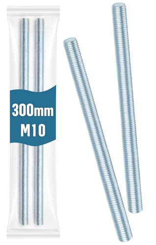 2 Stück Gewindestange M10 x 300mm, Leryati DIN 976 Gewindestift Verzinkter Stahl, Gewindestab Festigkeitsklasse 4.8 Gewindestäbe mit Regelgewinde Metrisch Gewindestift