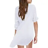 Luckywaqng Hemd Mit Fliege 152 Kinder-Badeanzug für, Strandvertuschung für, Chiffon-Shirt, Bikini, Badeanzug, Strandkleid, Schwimmvertuschung Kinderhemd (White, 8-9 Years)