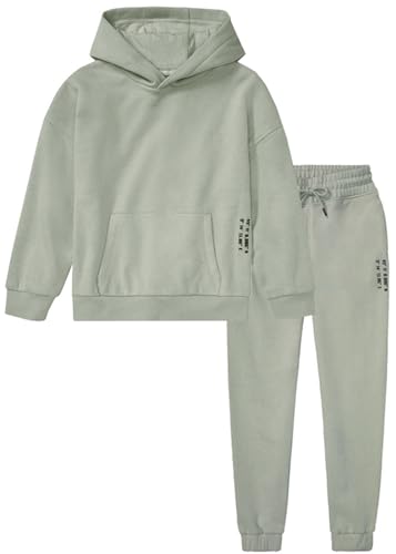 Kinder Trainingsanzug, weich und warm, Gr.98 - Gr.164 Hausanzug für Mädchen und Jungen, Geschenke für Kinder, 2-Teiliges Set aus Hoodie und Hose (Grün, 146/152)