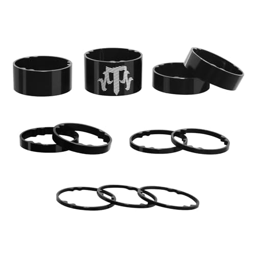 ZTZ Bike Headset Spacer 11 Pcs - 1-1/8 Gabel Vorbau 2 3 5 10 15 20 mm Carbon Fiber Washer Mountain Bike Ultralight Headset, Kompatibel zu MTB Straße BMX Faltrad (Schwarz-Aluminium)