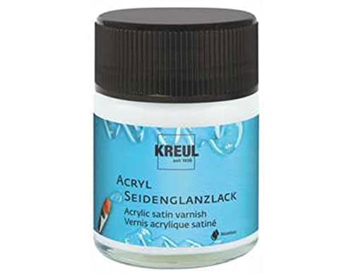 KREUL 79402 - Acryl Seidenglanzlack, seidenglänzend transparent,50 ml Glas, auf Wasserbasis, Schutz- und Überzugslack für durchgetrocknete Aufmalungen, bedingt witterungsbeständig, speichelecht