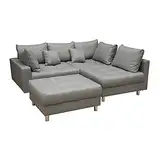 Riess Ambiente Moderne Wohnlandschaft Kent 220cm grau Ecksofa Federkern inkl. Hocker und Kissen Sofa Couch