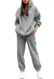 Viottiset Damen Hoodies Lässiger Kapuze 2-Teilige Homewear Lose Sweatshirts Loungewear Langarm Lounge Set Jogger Grau S