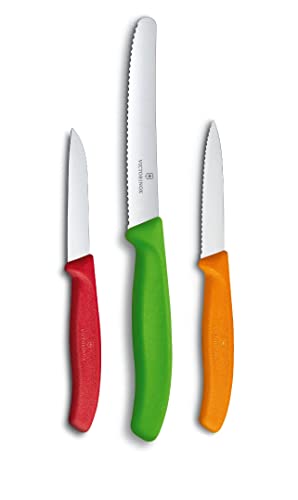 Victorinox Swiss Classic Gemüsemesser-Set, 3-teilig, Obstmesser, Gerader Schliff, Extra Scharf, Robuster Kunststoffgriff, mehrfarbig