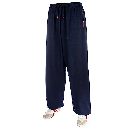wu designs Leinen (Mittel) Kung Fu & Tai Chi Trainingshose Dunkelblau 185