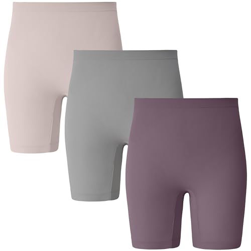 INNERSY Radlerhose Damen Kurz für Kleid Radler Shorts Chub Rub Unterkleid Hose Unter Rock 3 Pack (M/40, Violett/Grau/Lotuswurzel)