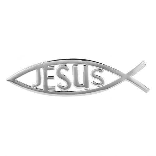 Autoaufkleber Jesus Christus Fisch Ichthys Christentum Symbol 3D Auto Sticker Selbstklebend (Silber)