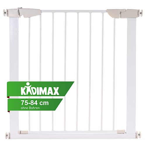 KIDIMAX Treppenschutzgitter 75-84 cm, ohne Bohren, Türschutzgitter für Kinder, Hunde und Katzen, mit Auto-Close & Keep-Open Funktion, Treppengitter weiß