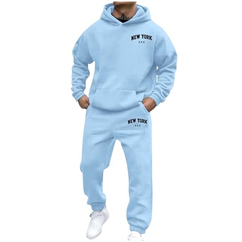 Generisch Jogginganzug Herren Set NEW YORK Logo Trainingsanzug Hoodie und Jogginghose Zweiteiler Y2K Langarm Sportanzug mit Taschen Herren Bequem Jogger Set Bequem Baggy Stretch Fitnessanzug