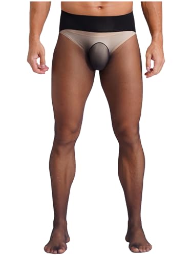 Aislor Herren Ultra-dünne Strumpfhosen Transparent Hohe Taille Nahtlose Nylon Leggings Pantyhose Tights Nachtwäsche Unterwäsche B Schwarz Einheitsgröße